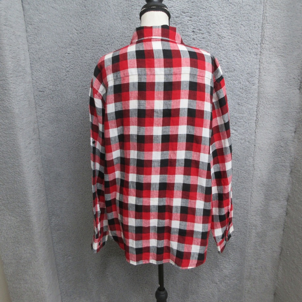Jones NY Buffalo Plaid Button Down Shirt Women XL Red Linen Blend Cabincore
